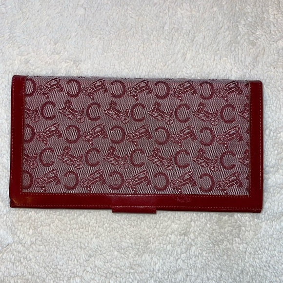 Vintage Celine Deep Red Tri-fold Sulky C Horse Carriage Oversized Wallet - Picture 7 of 11